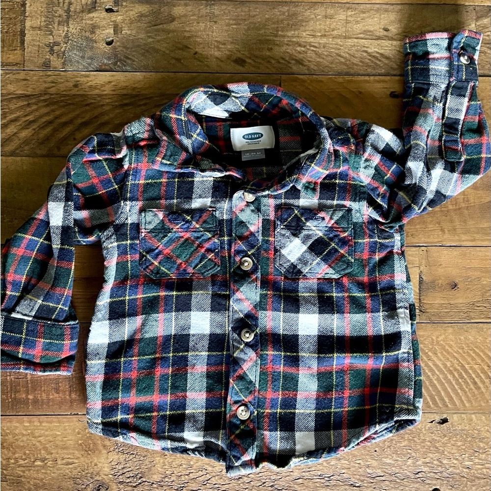 Old Navy Baby/Toddler Long-Sleeve Plaid Pocket Shirt
